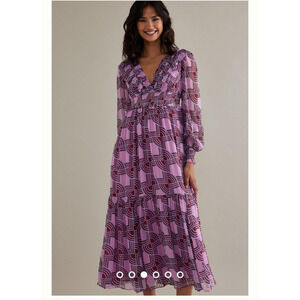 NWT Anthropologie The Odetta Ruffled V-Neck Dress Size XXS Pink #MC410